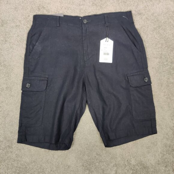 NEW Scott Ellis Men's Cargo Shorts Size 34 R Aaron Navy Linen Casual Lightweight - Picture 2 of 11